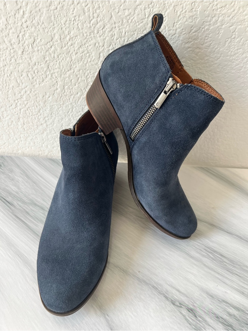 Taos Footwear Navy Suede Dual Side-Zip Ankle Booties